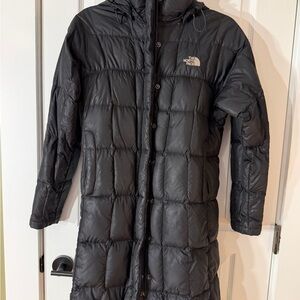 The North Face Long Black Down Jacket XS - Removable Hood